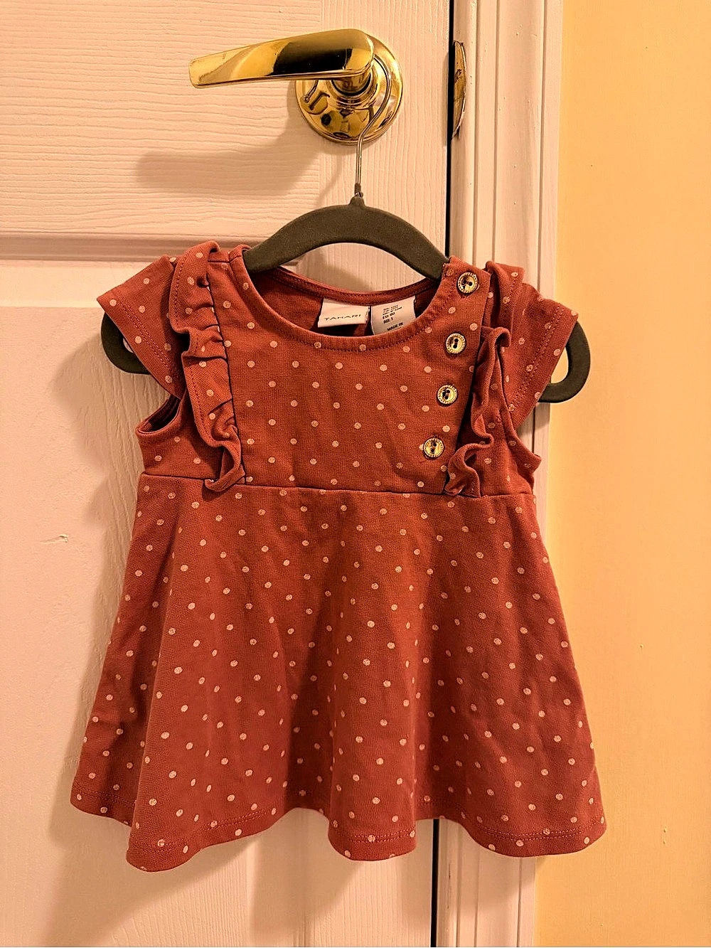 Tahari Polka Dot Ruffle Cap Sleeve A-Line Dress